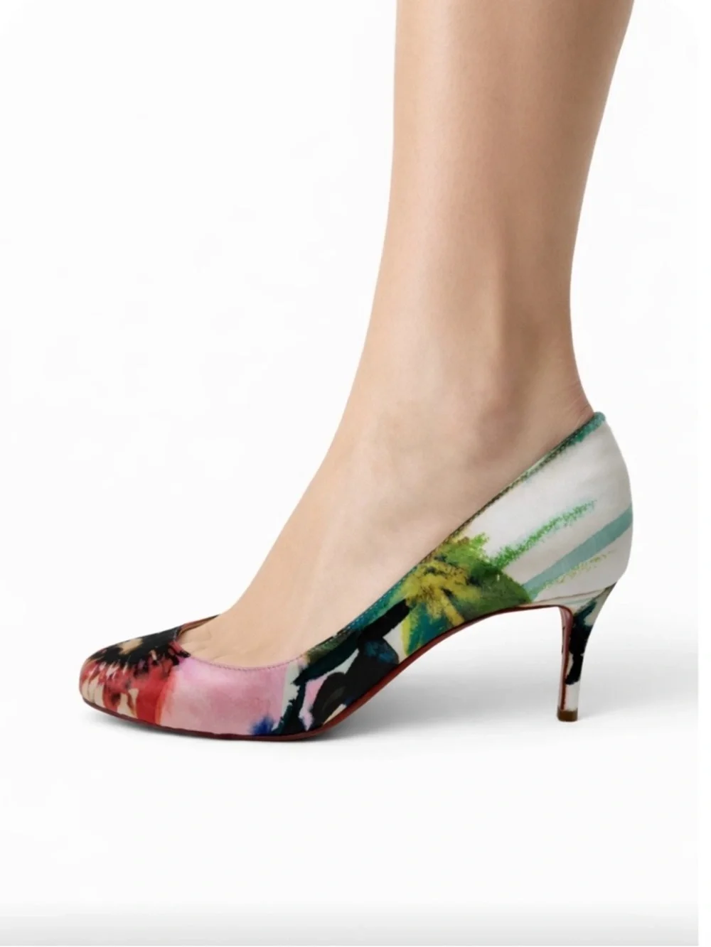 LIKE NEW CHRISTIAN LOUBOUTIN Multicolor Floral Mid-Heel Pump IT36